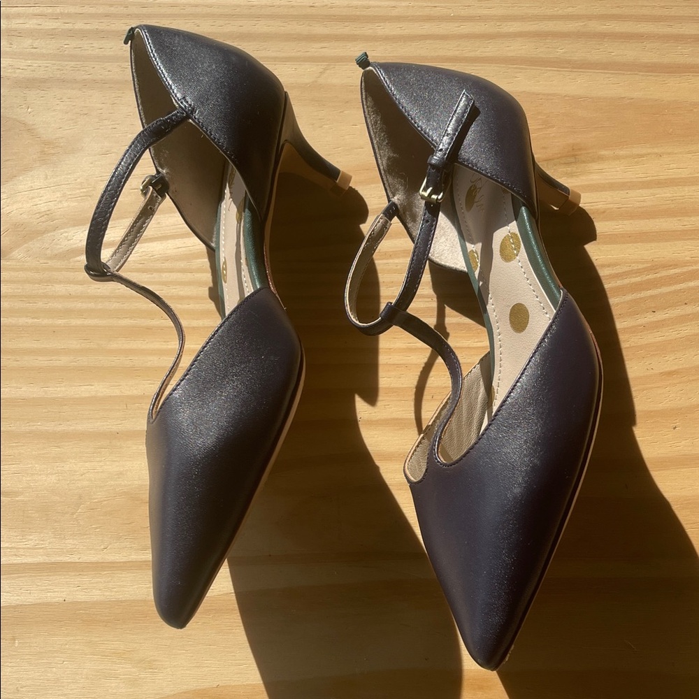 Boden Navy Pointed-Toe T-Strap Heels - Picture 3 of 14